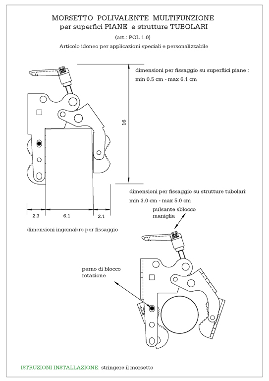 disegno tecnico del morsetto polivalente